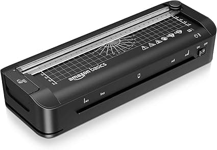 Amazon Basics 3 in-1 A4 Thermal Laminator with Trimming, Punching, Corner Rounding Functions, Includes 10 Pouches, Black