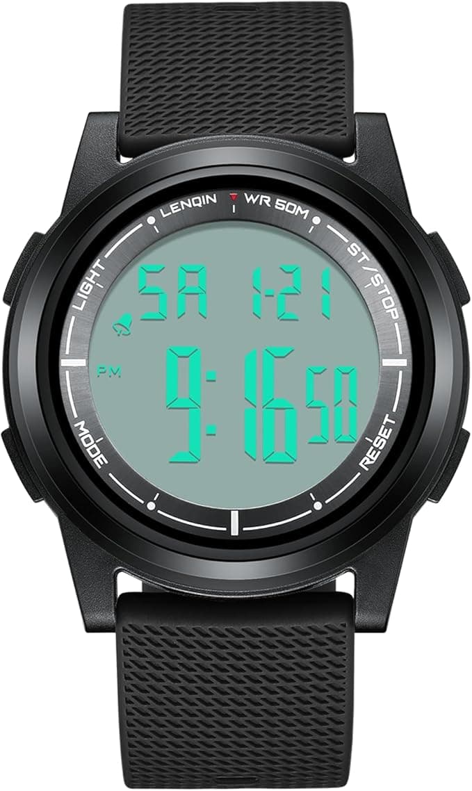 HANPOSH Mens Watches Digital Watch for Men Stopwatch 30M Waterproof Sports Watch Ultra-Thin Band Military Wrist Watches with LED Backlight/Alarm/Timer/Date