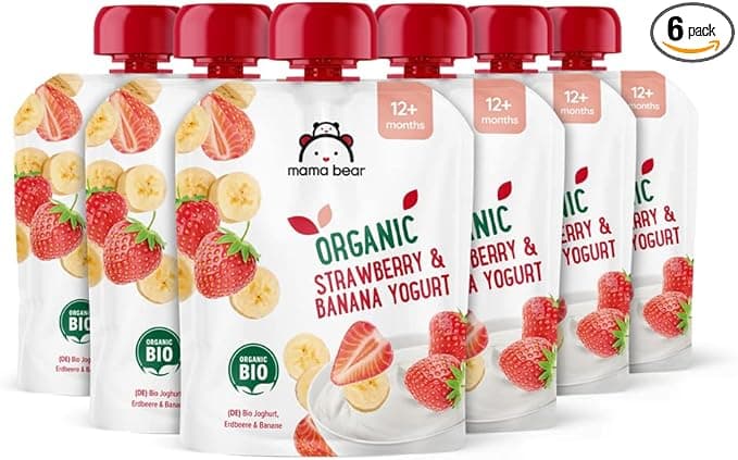 Mama Bear Organic Strawberry & Banana Yogurt Purée, Pack of 6