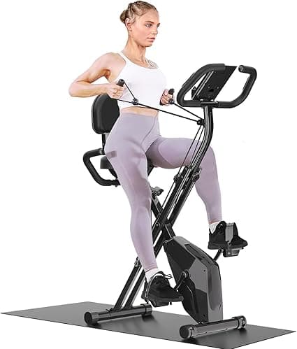 Dskeuzeew Exercise Bike Foldable, 4 in 1 Magnetic Foldable Indoor Cycling Bike with LCD Display and Heart Rate Sensor Workout Bike with Resistance Bands Home Workout Exercise Equipment