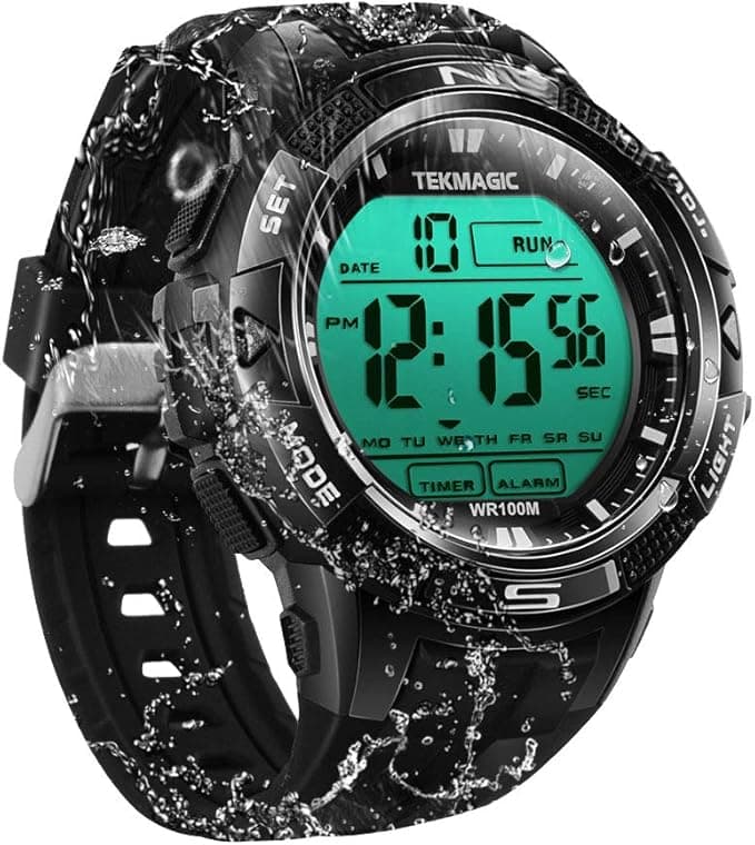 BANGLIN 100m Digital Submersible Waterproof Swimming Wristwatch with Alarm and Stopwatch Functions, Support Dual Time Zone Display, Timer Count Down, 12/24 Hour Format,Black