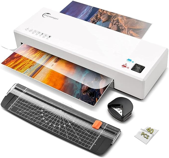 Laminator, Laminator Machine with Hot and Cold Settings and 40 Pouches, 4 in 1 A4 laminator with Paper Trimmer and Corner Rounder, 9 Inches Personal Laminator for Home School Office