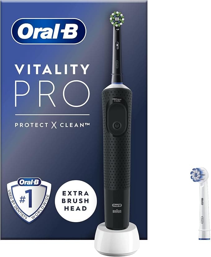 Oral-B Vitality Pro Electric Toothbrush For Adults, 1 Handle, 2 Toothbrush Heads, 3 Brushing Modes Including Sensitive Plus, 2 Pin UK Plug, Black