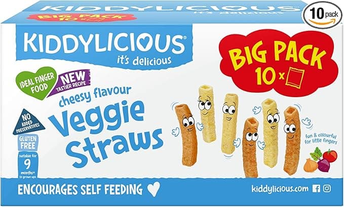 Kiddylicious Cheesy Veggie Straws Box - Delicious Snacks for Kids - Suitable for 9+ Months - 10 Packs