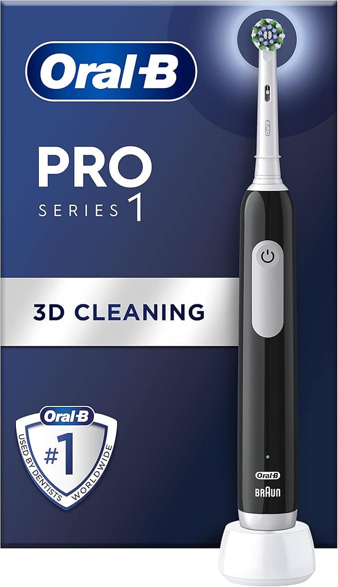Oral-B Pro 1 Electric Toothbrush For Adults With 3D Cleaning, 1 Toothbrush Head, Gum Pressure Control, 2 Pin UK Plug, Black, Electric Toothbrush & Accessories