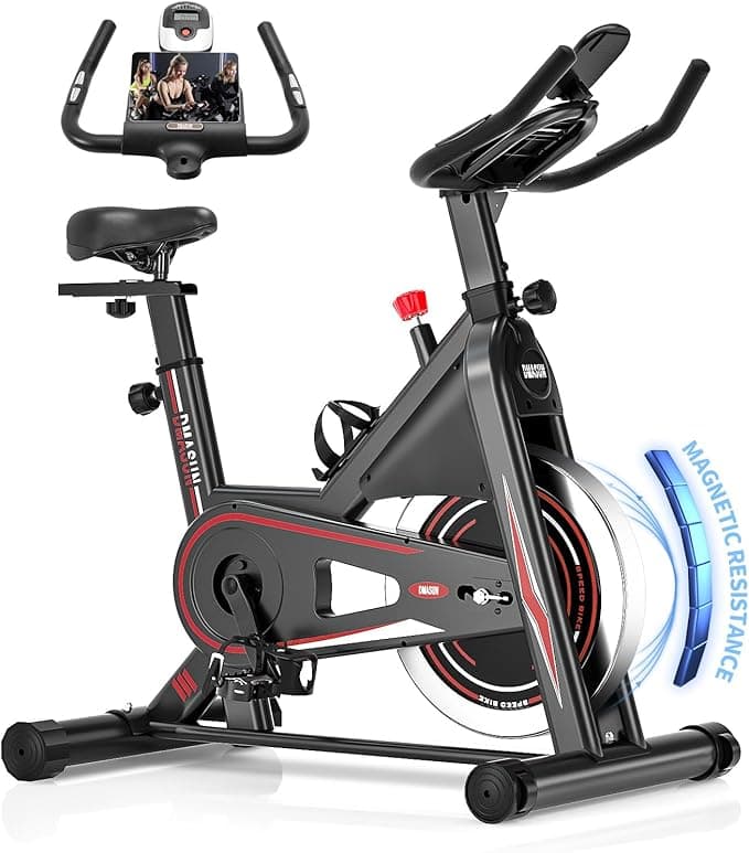 DMASUN Indoor Exercise Bikes for Home Use with LCD Momitor, Stationary Bike with Comfortable Seat Cushion, Super Quiet Fitness Gym Bike for Home Cardio Workout with Heart Rate Sensor