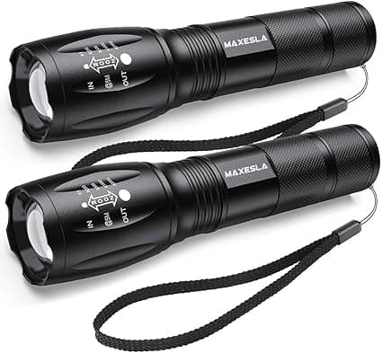 FAGORY LED Torch 2000 Lumens, Maxesla Torches Led Super Bright Flashlight, Powerful Torches Battery Powered Water Resistant 5 Modes Mini Tactical Torch for Camping Outdoors 2 Pack