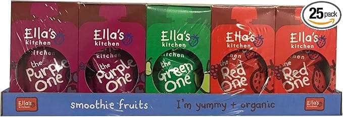 Ella's Kitchen Organic Fruit Smoothie Assortment, Pack of 25 Pouches (10 x Red, 10 x Purple, 5 x Green)