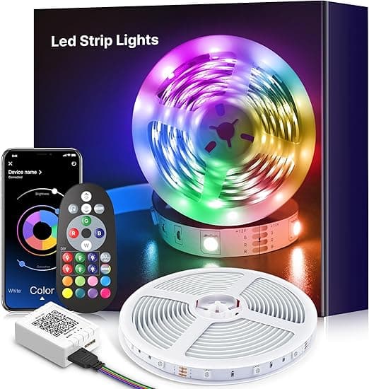 LED Strip Lights 10M, RGB Color Changing Led Light with IR Remote, Flexible Music Sync Led Light Strips, Ideal for Bedroom Home Bar Party Wedding(1 Roll of 10M)