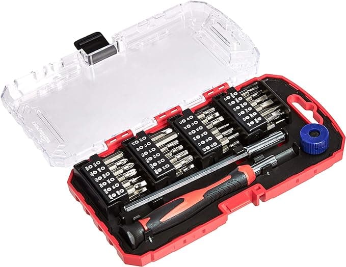 Amazon Basics 51-Piece Precision Screwdriver Bit Set, Black, Red, Silver