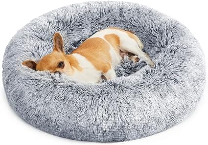 Feandrea Dog Bed, Donut Cat Bed, Fluffy Calming Pet Bed with Removable, Washable Cover, Soft Long Plush, 50 cm, Grey