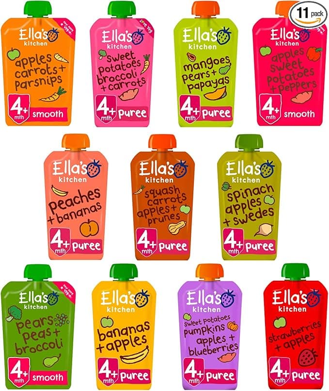 Ella's Kitchen Organic Stage 1 Mixed Variety Pack, Weaning 4+ Months Baby Food - Pack of 11 x 120g Pouches