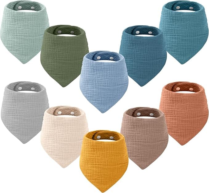 Yoofoss Muslin Baby Bibs 10 Pack Dribble Bandana Bibs 100% Cotton Drool Bibs for Teething Soft and Absorbent with Adjustable Snaps Blue and Orange